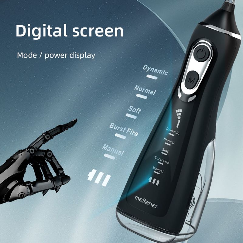 Ingrijire personala si Cosmetice - Igiena dentara - Irigatoare bucale - Irigator Oral Profesional pentru Dus Bucal, 2000mAh, 300 ml rezervor, 1800 Rotatii, 7 trepte, 5 capete, incarcare USB - Infinity.ro