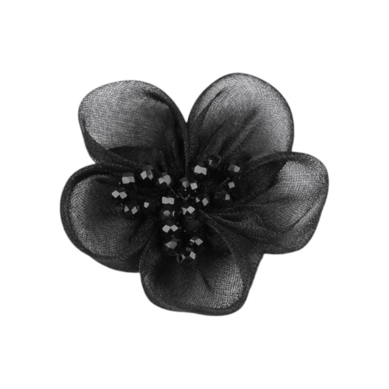 Casa si Gradina - Decoratiuni - DIY - Articole mercerie - Floare din organza cu margele pentru cusut sau lipit pe haine, diametru 4.5 cm, Negru - Infinity.ro