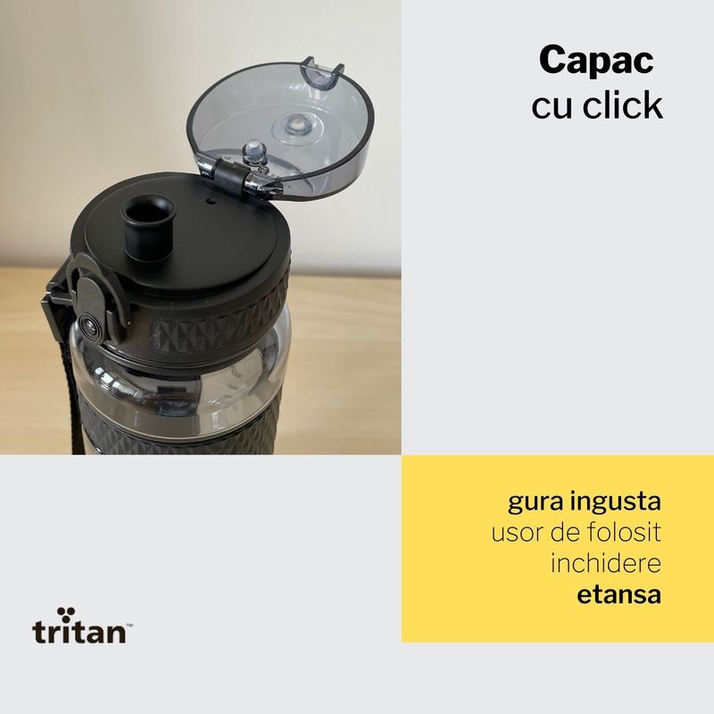 Sport si Outdoor - Echipament Sportiv - Accesorii echipament sportiv - Bidoane si shakere - Sticla de apa sport pentru fitness UZSPACE - 800ml, BPA free, gradata, grip prindere, capac cu pai inclus, Neagra - Infinity.ro