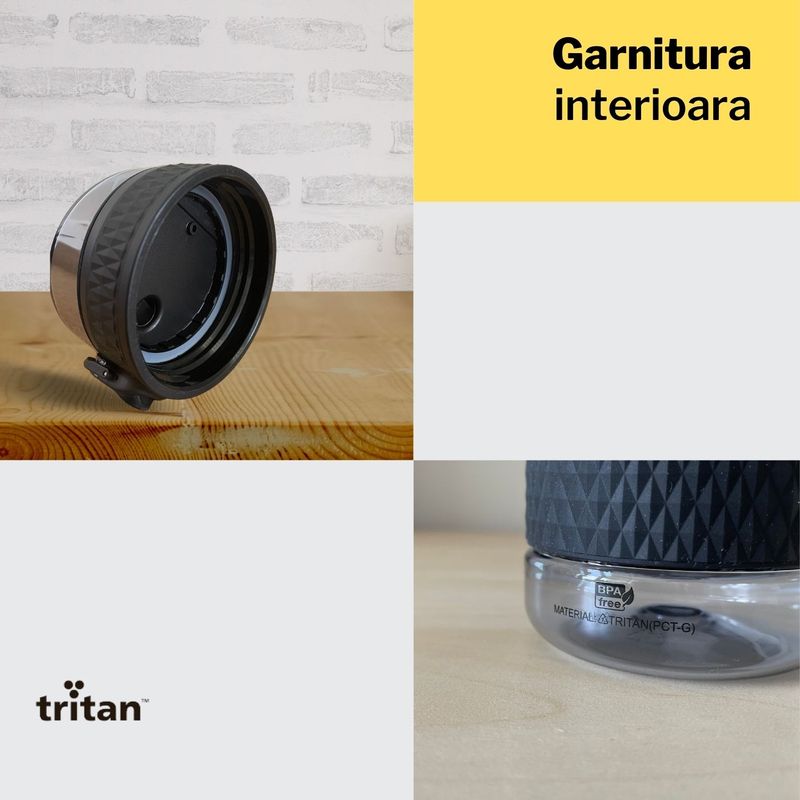 Sport si Outdoor - Echipament Sportiv - Accesorii echipament sportiv - Bidoane si shakere - Sticla de apa sport pentru fitness UZSPACE - 800ml, BPA free, gradata, grip prindere, capac cu pai inclus, Neagra - Infinity.ro