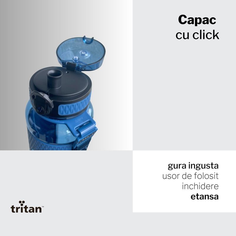 Sport si Outdoor - Echipament Sportiv - Accesorii echipament sportiv - Bidoane si shakere - Sticla de apa sport pentru fitness UZSPACE - 800ml, BPA free, gradata, grip prindere, capac cu pai inclus, Albastra - Infinity.ro