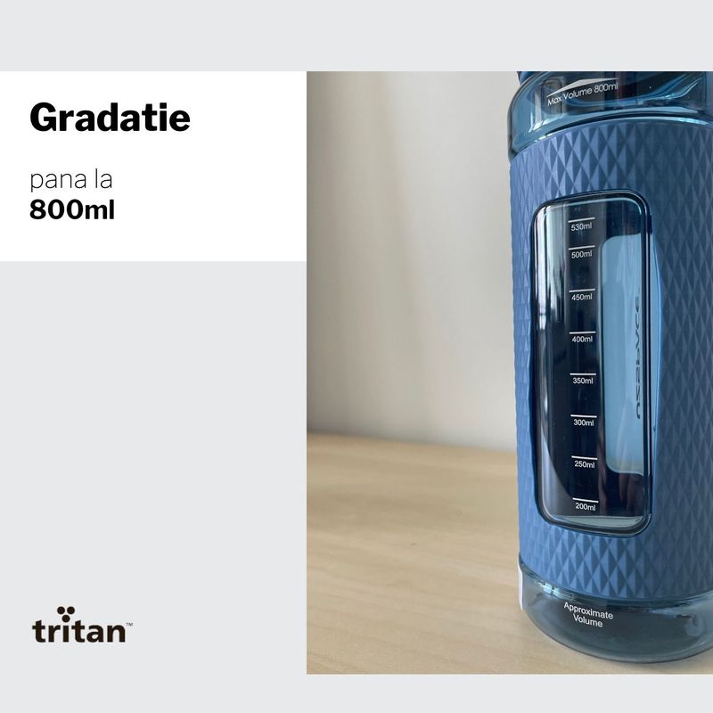 Sport si Outdoor - Echipament Sportiv - Accesorii echipament sportiv - Bidoane si shakere - Sticla de apa sport pentru fitness UZSPACE - 800ml, BPA free, gradata, grip prindere, capac cu pai inclus, Albastra - Infinity.ro