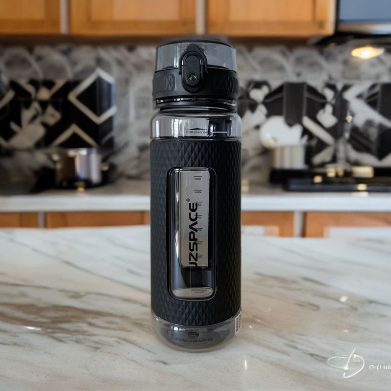 Sport si Outdoor - Echipament Sportiv - Accesorii echipament sportiv - Bidoane si shakere - Sticla de apa sport pentru fitness UZSPACE - 800ml, BPA free, gradata, grip prindere, capac cu pai inclus, Neagra - Infinity.ro