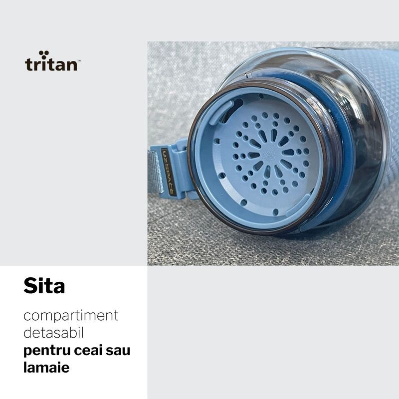 Sport si Outdoor - Echipament Sportiv - Accesorii echipament sportiv - Bidoane si shakere - Sticla de apa sport pentru fitness UZSPACE - 800ml, BPA free, gradata, grip prindere, capac cu pai inclus, Albastra - Infinity.ro