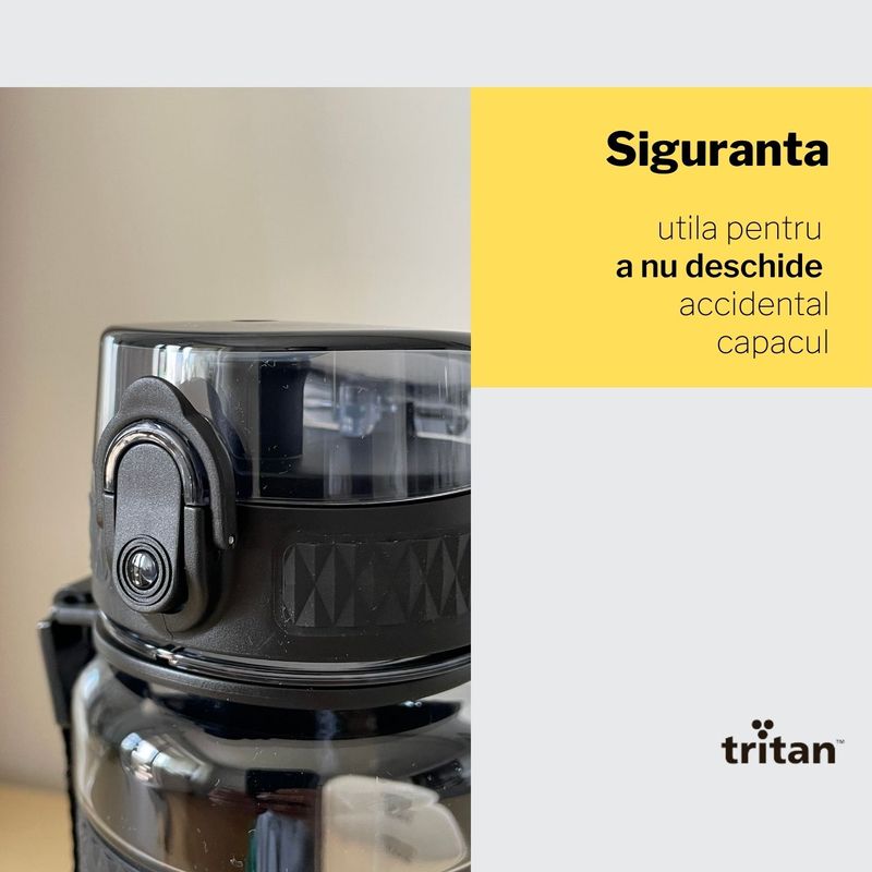 Sport si Outdoor - Echipament Sportiv - Accesorii echipament sportiv - Bidoane si shakere - Sticla de apa sport pentru fitness UZSPACE - 800ml, BPA free, gradata, grip prindere, capac cu pai inclus, Neagra - Infinity.ro