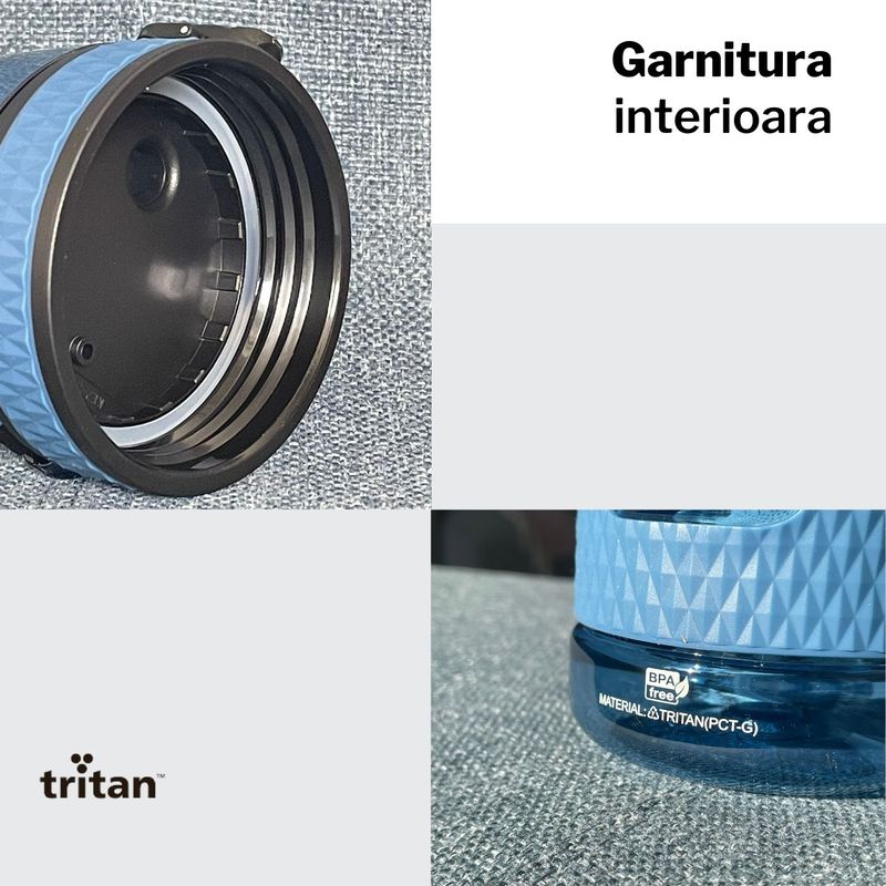 Sport si Outdoor - Echipament Sportiv - Accesorii echipament sportiv - Bidoane si shakere - Sticla de apa sport pentru fitness UZSPACE - 1100ml, BPA free, gradata, grip prindere, capac cu pai, Albastru - Infinity.ro