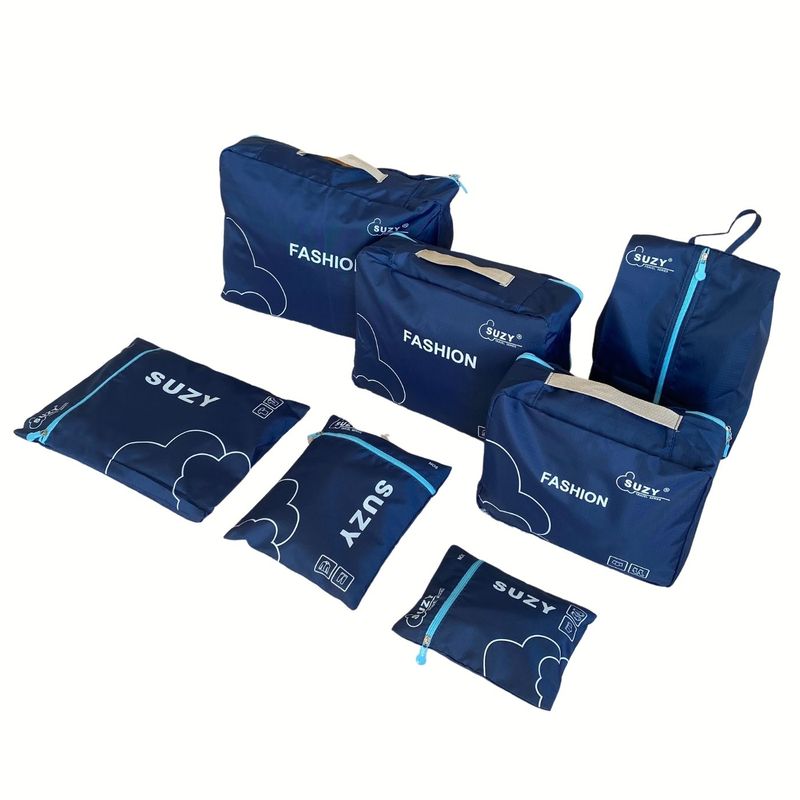 Sport si Outdoor - Articole de voiaj - Accesorii articole de voiaj - Set 7 huse organizare bagaj pentru calatorie, 3x plicuri impermeabile, 3x huse plasa, 1x organizator pantofi, Albastru - Infinity.ro