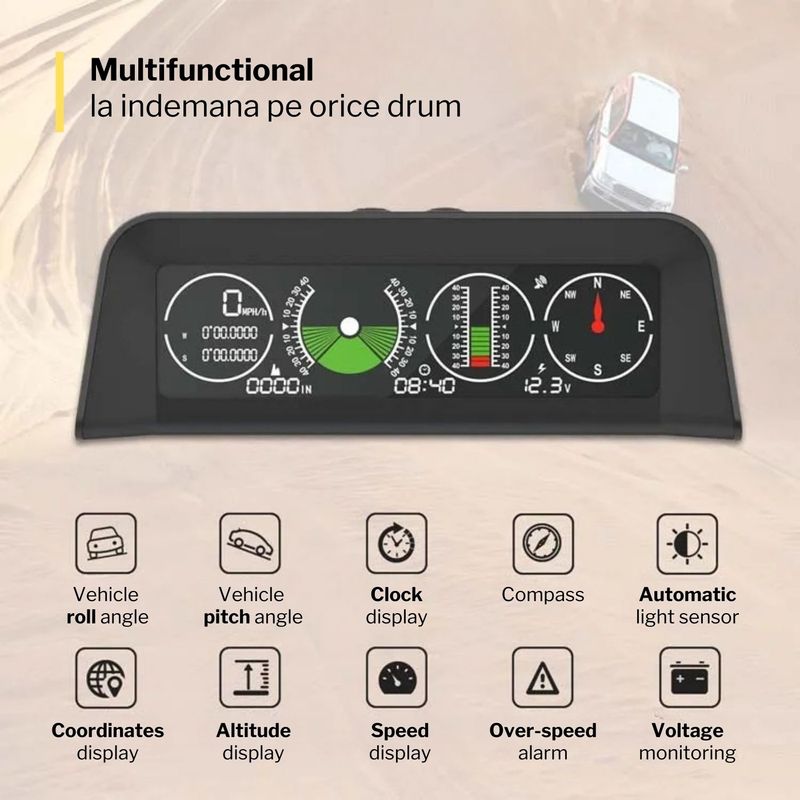 Auto si Moto - Electronice auto - Accesorii electronice auto - Inclinometru off-road pentru auto 4x4 AUTOOL X90, cu GPS, altimetru, afisaj viteza reala, multifunctional, Negru - Infinity.ro