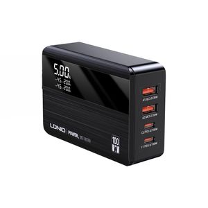 Incarcator USB ultra rapid GaN 100W -2809C, 2x PD(100W), 2x QC(65W), afisaj LCD, portabil, util incarcare laptop, Negru