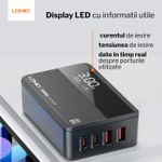 PC, gaming si accesorii - Retelistica - Hub-uri - Incarcator USB ultra rapid GaN 100W -2809C, 2x PD(100W), 2x QC(65W), afisaj LCD, portabil, util incarcare laptop, Negru - Infinity.ro