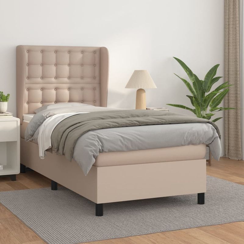 Casa si Gradina - Mobilier - Paturi si accesorii - Paturi - Pat box spring cu saltea, cappuccino, 90x200 cm piele ecologica - Infinity.ro