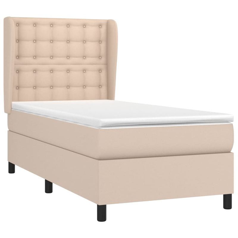Casa si Gradina - Mobilier - Paturi si accesorii - Paturi - Pat box spring cu saltea, cappuccino, 90x200 cm piele ecologica - Infinity.ro