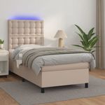Casa si Gradina - Mobilier - Paturi si accesorii - Paturi - Pat cu arcuri, saltea si LED, cappuccino, 90x200cm, piele eco - Infinity.ro