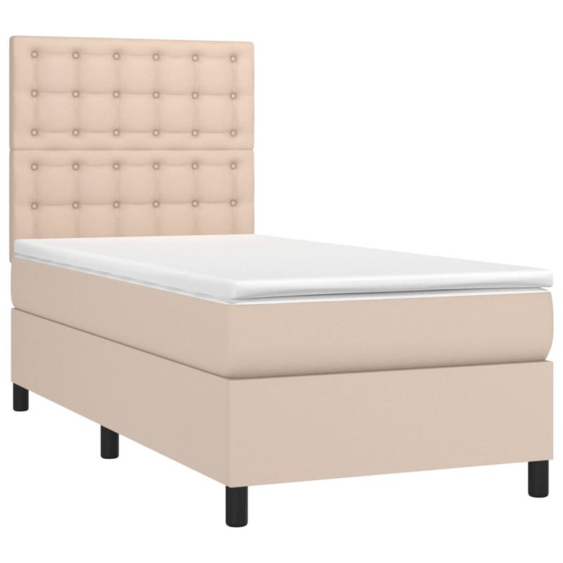 Casa si Gradina - Mobilier - Paturi si accesorii - Paturi - Pat cu arcuri, saltea si LED, cappuccino, 90x200cm, piele eco - Infinity.ro