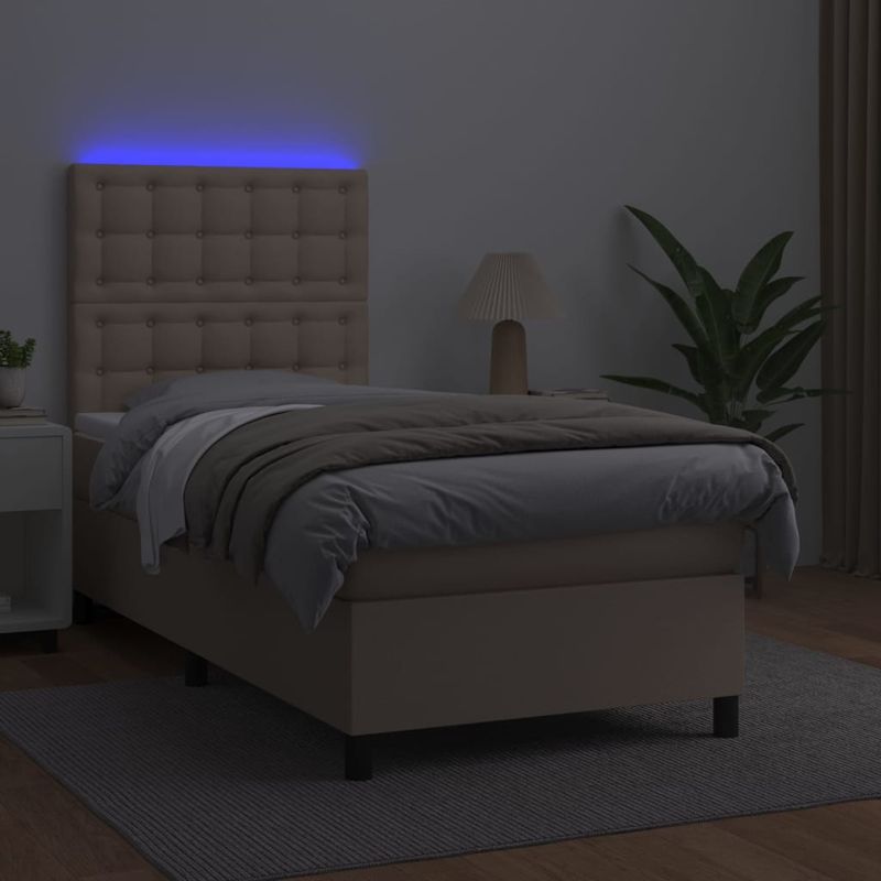 Casa si Gradina - Mobilier - Paturi si accesorii - Paturi - Pat cu arcuri, saltea si LED, cappuccino, 90x200cm, piele eco - Infinity.ro