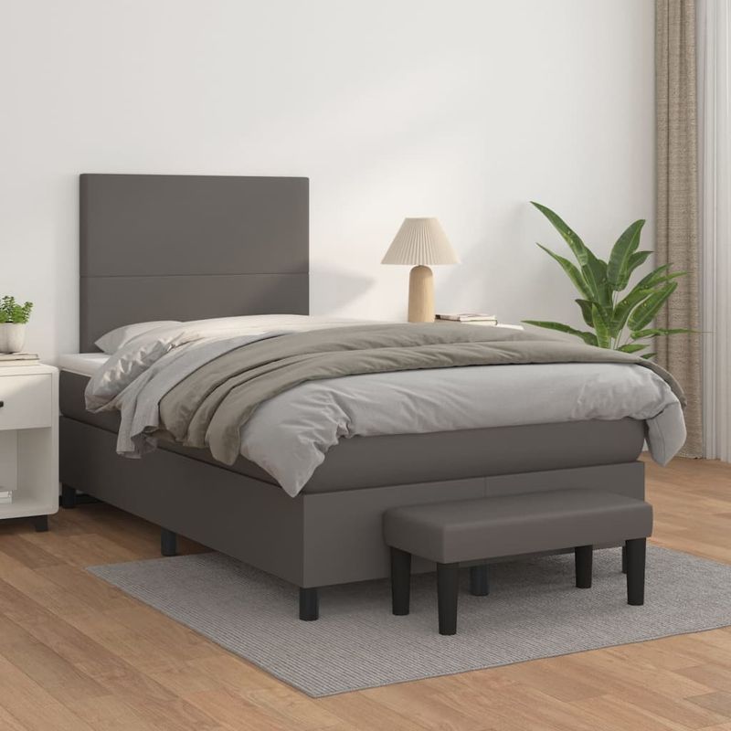 Casa si Gradina - Mobilier - Paturi si accesorii - Paturi - Pat box spring cu saltea, gri, 120x200 cm, piele ecologica - Infinity.ro