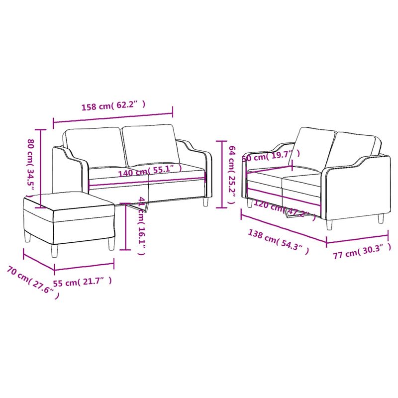 Casa si Gradina - Mobilier - Seturi de mobilier - Seturi living - Set de canapele cu perne, 3 piese, gri deschis, textil - Infinity.ro