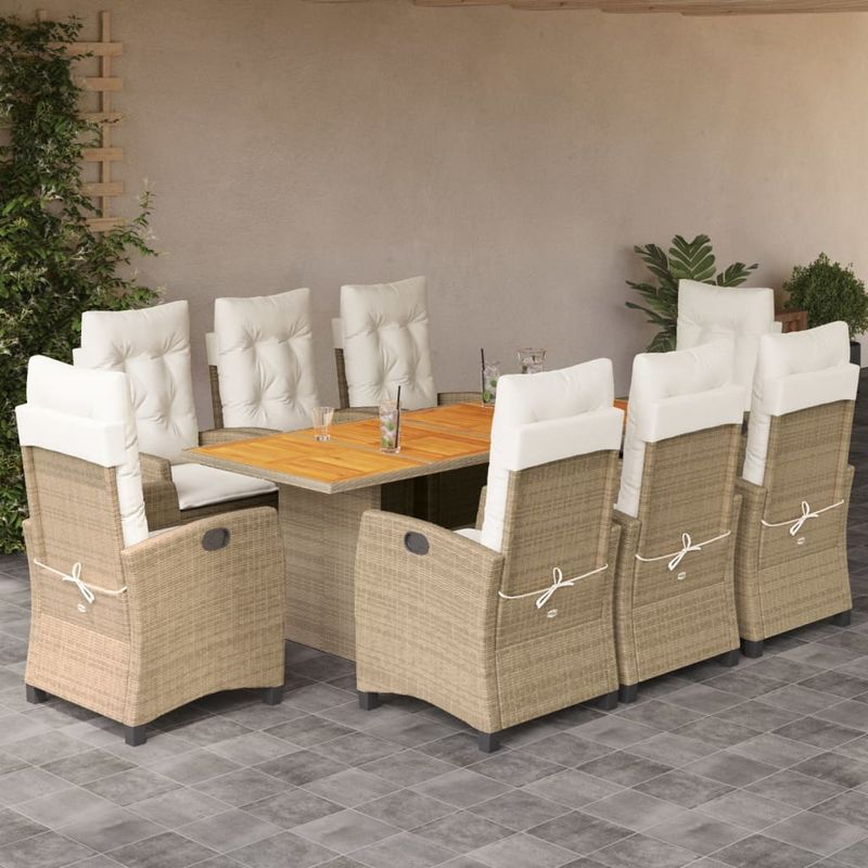 Casa si Gradina - Gradina si terasa - Mobilier exterior - Seturi mobila gradina - Set de masa pentru gradina, 9 piese, cu perne, bej, poliratan - Infinity.ro