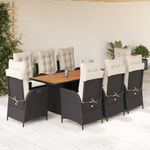 Casa si Gradina - Gradina si terasa - Mobilier exterior - Seturi mobila gradina - Set mobilier de gradina cu perne, 9 piese, negru, poliratan - Infinity.ro