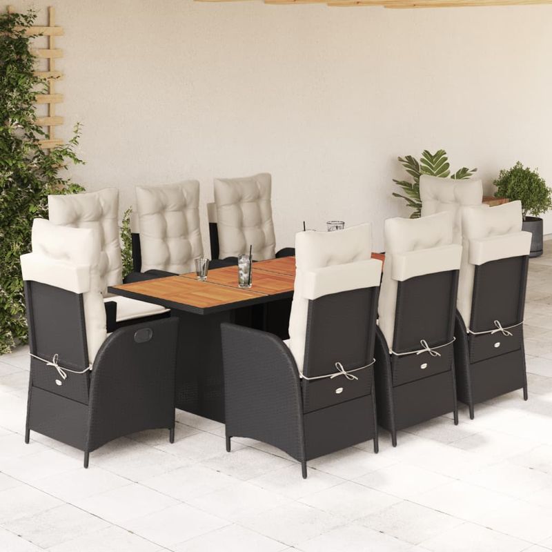 Casa si Gradina - Gradina si terasa - Mobilier exterior - Seturi mobila gradina - Set mobilier de gradina cu perne, 9 piese, negru, poliratan - Infinity.ro