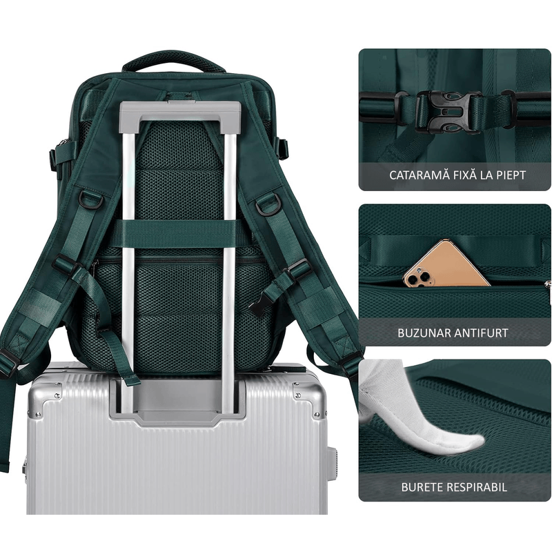 Sport si Outdoor - Articole de voiaj - Rucsacuri - Rucsac Laptop OBRALIX®, Calatorie Business, port USB, pana la 35 L, Impermeabil, 42x30x20 cm, Turcoaz inchis - Infinity.ro