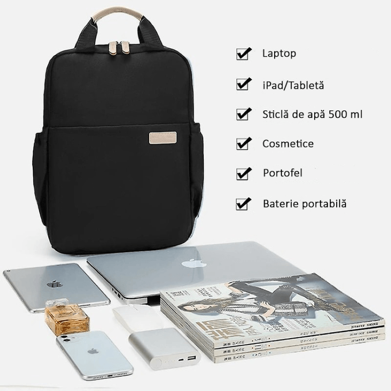 Sport si Outdoor - Articole de voiaj - Rucsacuri - Rucsac Laptop 15.6", Office, Elegant, pentru Studenti, Impermeabil, Usor, 40x27x11 cm, Negru, OBRALIX® - Infinity.ro