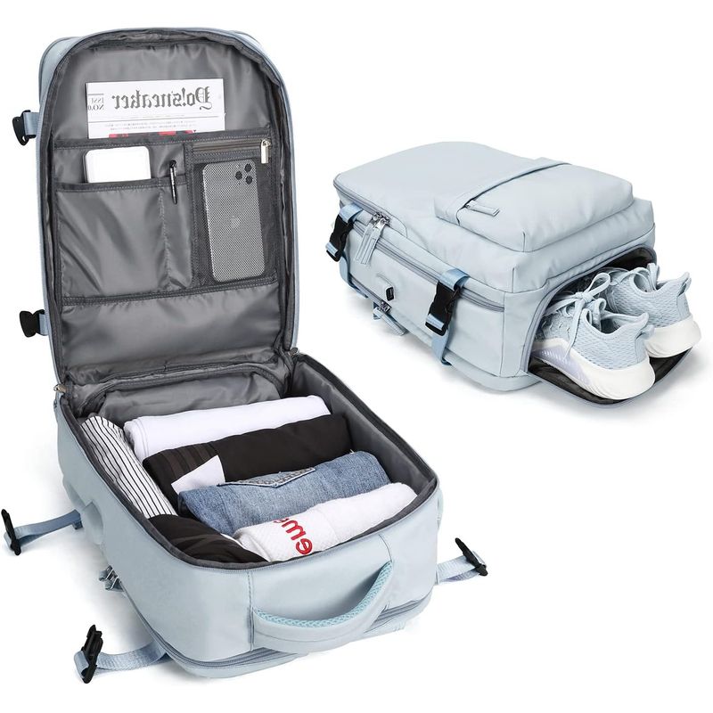 Sport si Outdoor - Articole de voiaj - Rucsacuri - Rucsac Calatorie pentru Laptop, pentru Avion, port USB, 35 L, Impermeabil, 42x30x20 cm, Albastru deschis, OBRALIX® - Infinity.ro