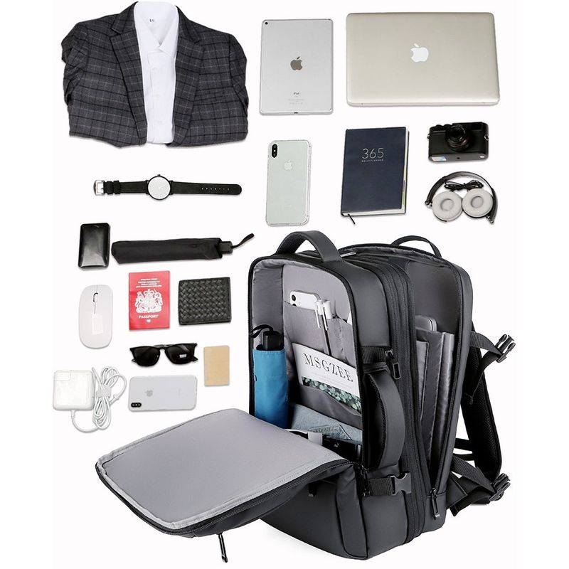 Sport si Outdoor - Articole de voiaj - Rucsacuri - Rucsac Calatorie Extensibil, Laptop 17", pentru Avion, Impermeabil, port USB, pana la 40 L, Negru denim, OBRALIX® - Infinity.ro