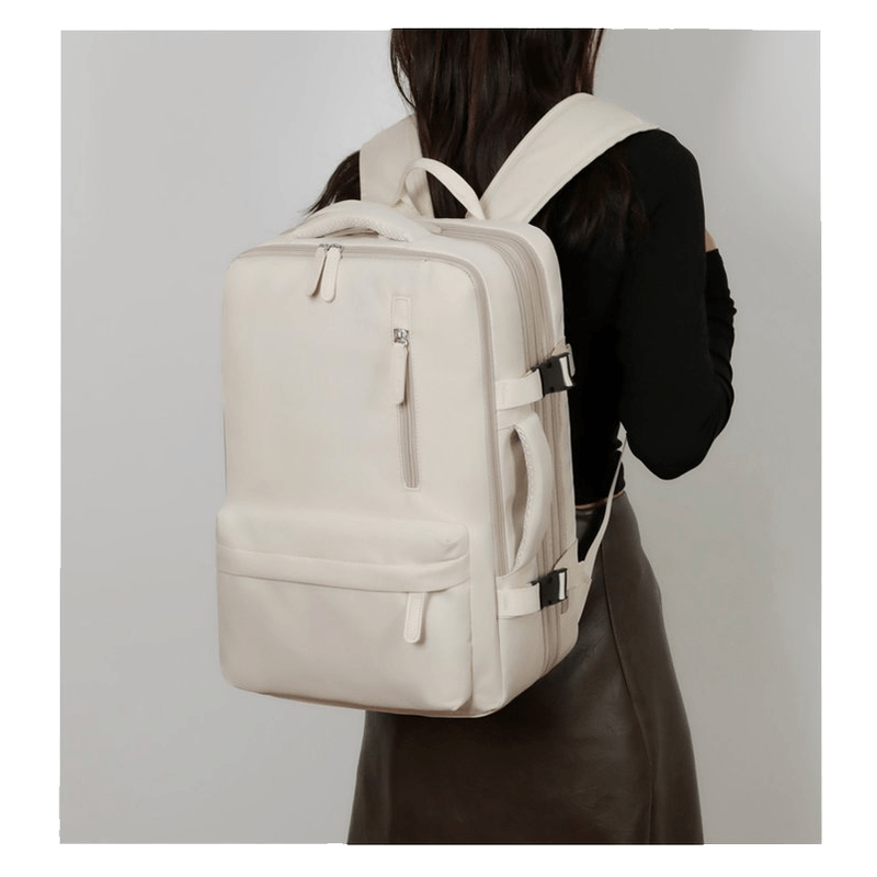 Sport si Outdoor - Articole de voiaj - Rucsacuri - Rucsac Calatorie pentru Laptop, Extensibil, Impermeabil, pentru Avion, port USB, pana la 39 L, Bej, OBRALIX® - Infinity.ro