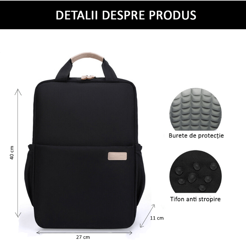 Sport si Outdoor - Articole de voiaj - Rucsacuri - Rucsac Laptop 15.6", Office, Elegant, pentru Studenti, Impermeabil, Usor, 40x27x11 cm, Negru, OBRALIX® - Infinity.ro