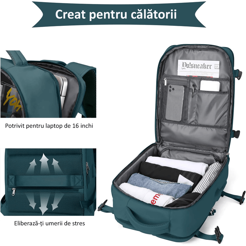 Sport si Outdoor - Articole de voiaj - Rucsacuri - Rucsac Laptop OBRALIX®, Calatorie Business, port USB, pana la 35 L, Impermeabil, 42x30x20 cm, Turcoaz inchis - Infinity.ro
