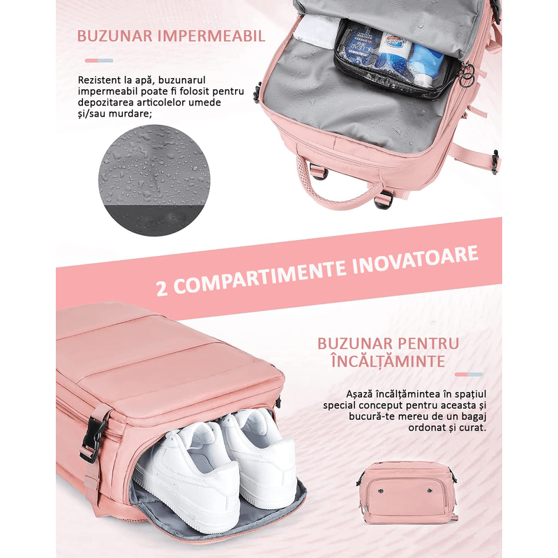 Sport si Outdoor - Articole de voiaj - Rucsacuri - Rucsac Calatorie pentru Laptop, pentru Avion, port USB, pana la 35 L, Impermeabil, 42x30x20 cm, Roz, OBRALIX® - Infinity.ro