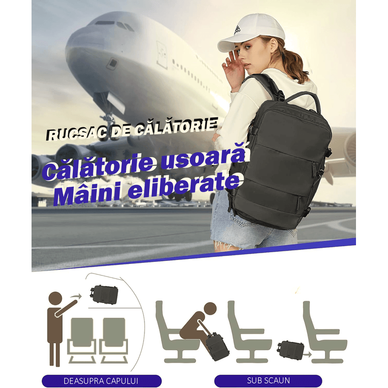 Sport si Outdoor - Articole de voiaj - Rucsacuri - Rucsac Calatorie pentru Laptop, pentru Avion, port USB, pana la 35 L, Impermeabil, 42x30x20 cm, Negru, OBRALIX® - Infinity.ro