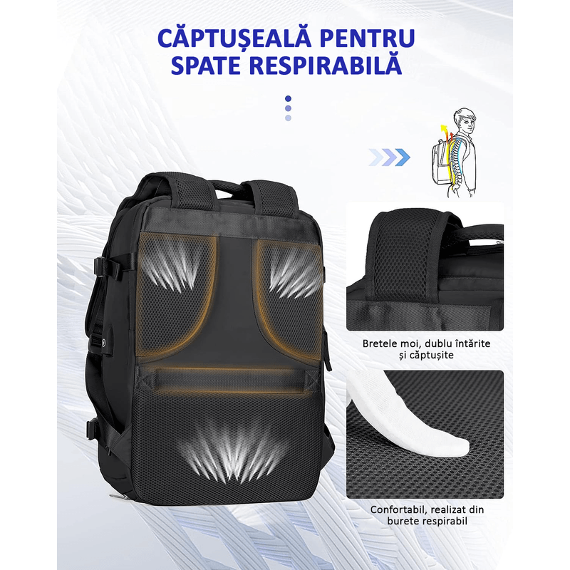 Sport si Outdoor - Articole de voiaj - Rucsacuri - Rucsac Calatorie pentru Laptop, pentru Avion, port USB, pana la 35 L, Impermeabil, 42x30x20 cm, Negru, OBRALIX® - Infinity.ro