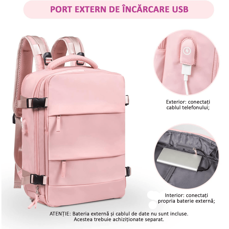 Sport si Outdoor - Articole de voiaj - Rucsacuri - Rucsac Calatorie pentru Laptop, pentru Avion, port USB, pana la 35 L, Impermeabil, 42x30x20 cm, Roz, OBRALIX® - Infinity.ro