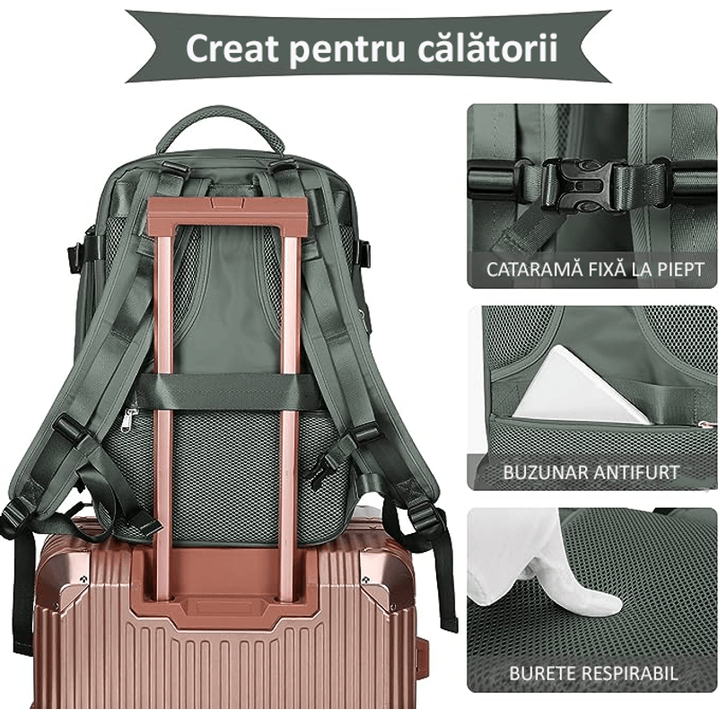 Sport si Outdoor - Articole de voiaj - Rucsacuri - Rucsac Calatorie pentru Laptop OBRALIX®, Business, City Break, Impermeabil, port USB, pana la 35 L,  42x30x20 cm, Kaki - Infinity.ro