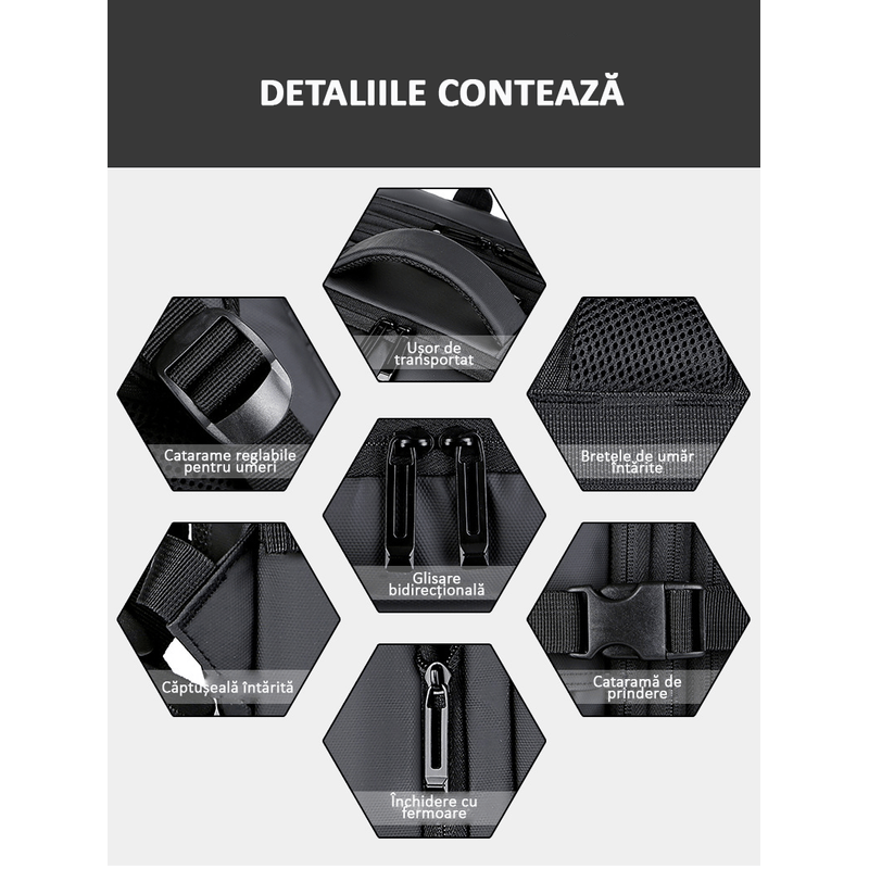 Sport si Outdoor - Articole de voiaj - Rucsacuri - Rucsac Calatorie Extensibil, Laptop 17", pentru Avion, Impermeabil, port USB, pana la 40 L, Negru denim, OBRALIX® - Infinity.ro