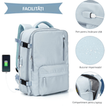 Sport si Outdoor - Articole de voiaj - Rucsacuri - Rucsac Calatorie pentru Laptop, pentru Avion, port USB, 35 L, Impermeabil, 42x30x20 cm, Albastru deschis, OBRALIX® - Infinity.ro