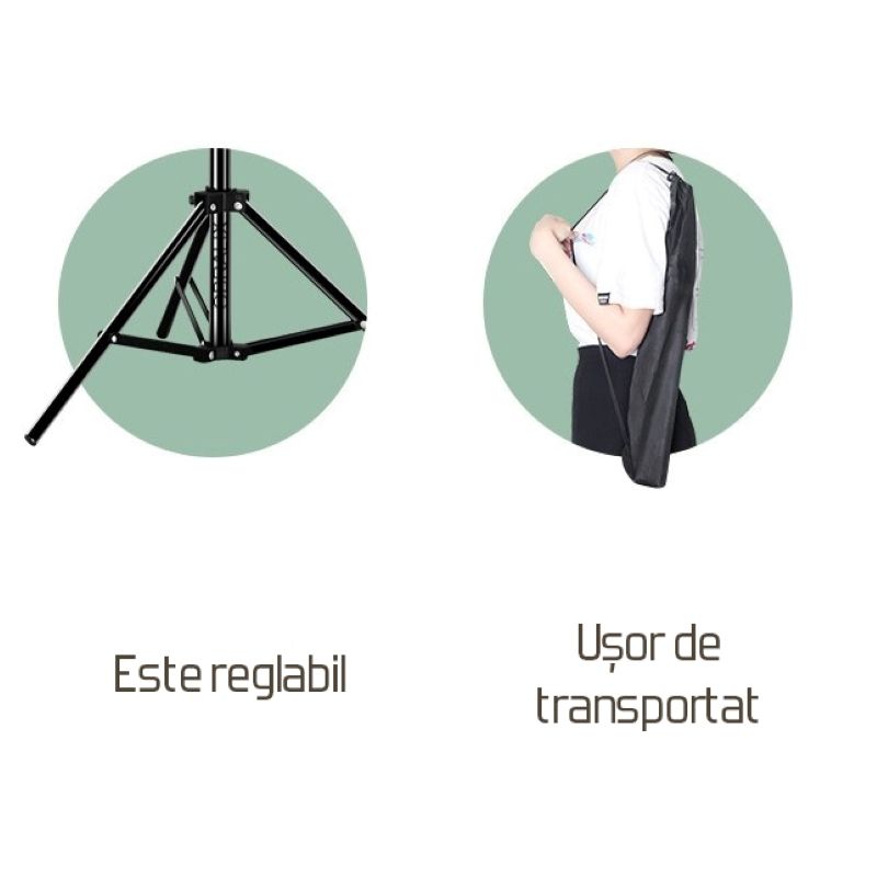 Laptop, Telefoane si Tablete - Telefoane mobile si accesorii - Accesorii Telefoane - Selfie stick-uri - Trepied Telescopic, Pentru Telefon/Camera Foto, Telecomanda Bluetooth, Rotire 360°, H68-210cm, Husa, Aluminiu, OBRALIX® - Infinity.ro