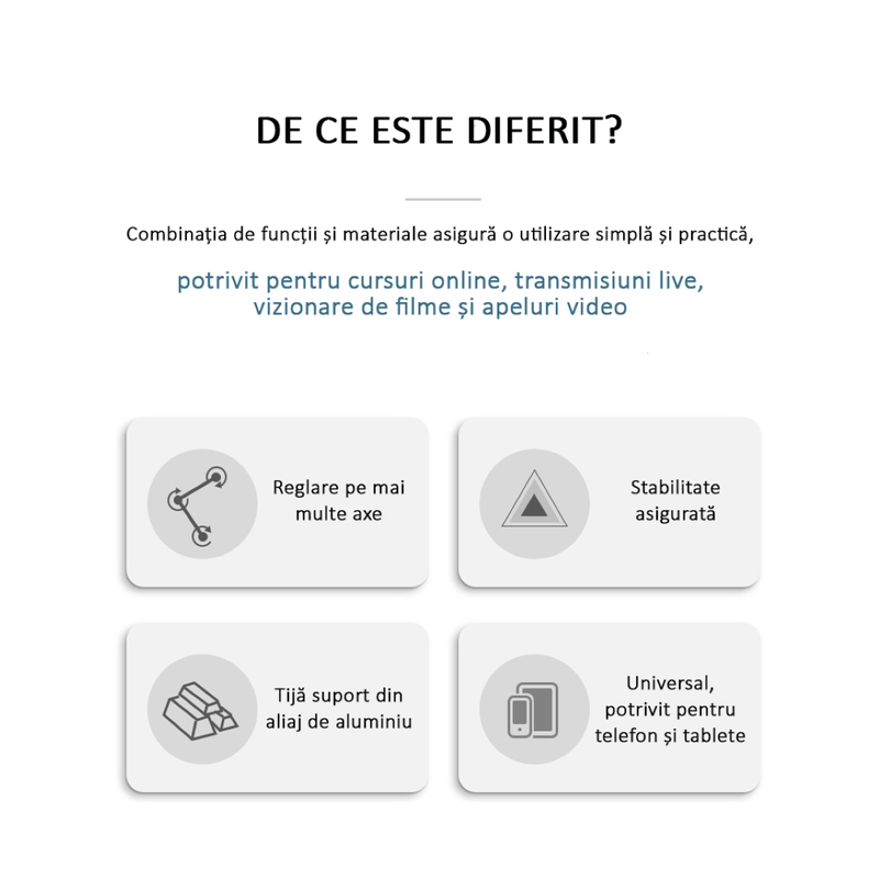 Laptop, Telefoane si Tablete - Tablete si accesorii tablete - Accesorii Tablete - Alte accesorii tablete - Suport pentru tableta, telefon, monitor, iPad, profesional, unghi reglabil, pliabil, aluminiu, argintiu, OBRALIX® - Infinity.ro