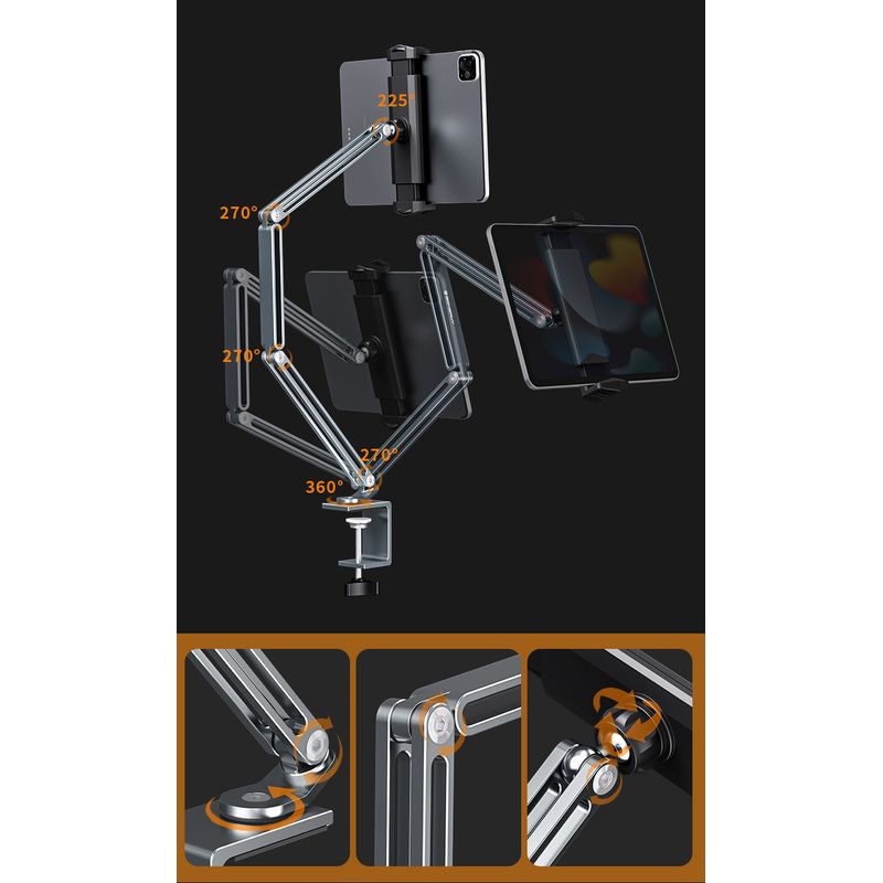 Laptop, Telefoane si Tablete - Tablete si accesorii tablete - Accesorii Tablete - Alte accesorii tablete - Suport tableta, telefon, monitor, iPad, unghi reglabil, pliabil, H20-60 cm, aluminiu, argintiu, OBRALIX - Infinity.ro