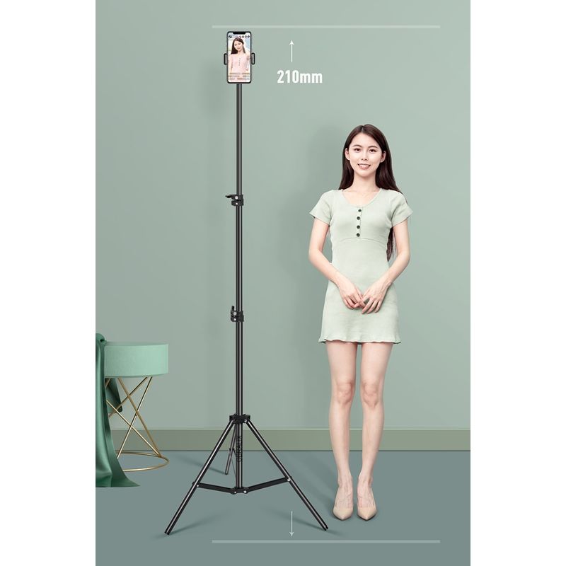 Laptop, Telefoane si Tablete - Telefoane mobile si accesorii - Accesorii Telefoane - Selfie stick-uri - Trepied Telescopic, Pentru Telefon/Camera Foto, Telecomanda Bluetooth, Rotire 360°, H68-210cm, Husa, Aluminiu, OBRALIX® - Infinity.ro