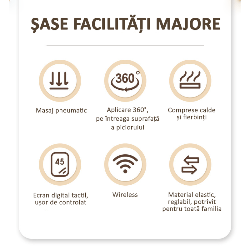 Ingrijire personala si Cosmetice - Sanatate si wellness - Articole wellness - Aparate si dispozitive de masaj - Aparat masaj picior, cu incalzire si compresie, reglabil, relaxeaza muschii gambei, cu acumulator, gri, OBRALIX® - Infinity.ro