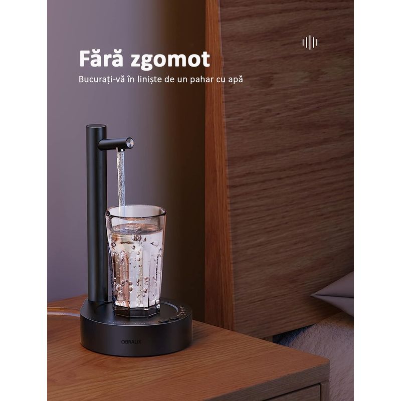 Casa si Gradina - Mobilier - Organizare si depozitare - Dozatoare/dispensere de apa - Dozator apa de birou, pompa electrica, smart 7 moduri, cu acumulator, incarcare usb, negru, OBRALIX® - Infinity.ro