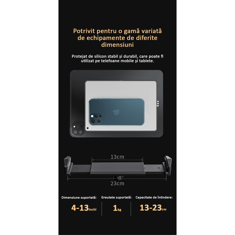 Laptop, Telefoane si Tablete - Tablete si accesorii tablete - Accesorii Tablete - Alte accesorii tablete - Suport tableta, telefon, monitor, iPad, unghi reglabil, pliabil, H20-60 cm, aluminiu, argintiu, OBRALIX - Infinity.ro