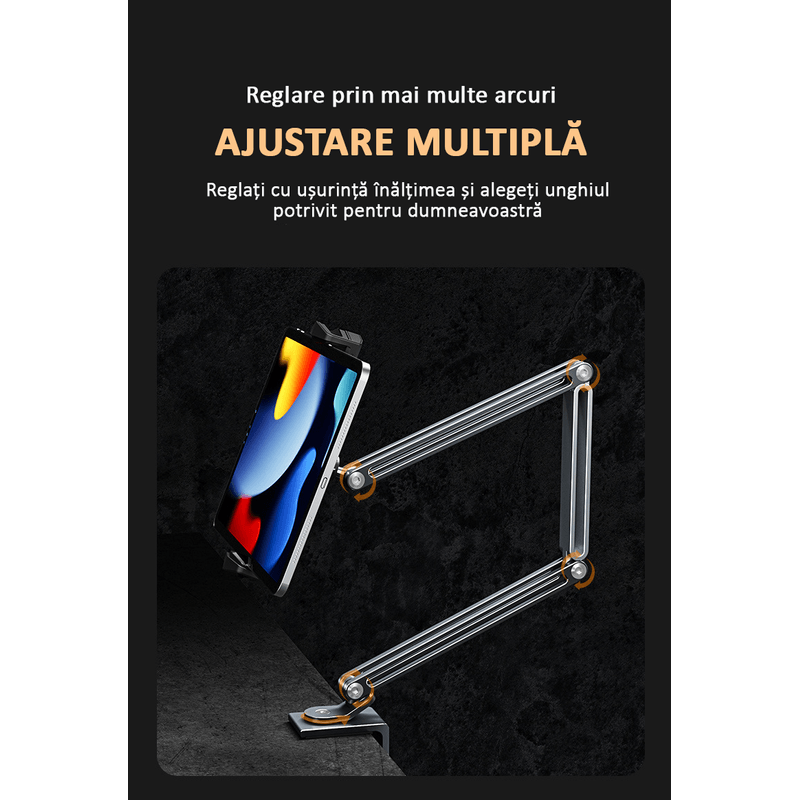 Laptop, Telefoane si Tablete - Tablete si accesorii tablete - Accesorii Tablete - Alte accesorii tablete - Suport tableta, telefon, monitor, iPad, unghi reglabil, pliabil, H20-60 cm, aluminiu, argintiu, OBRALIX - Infinity.ro