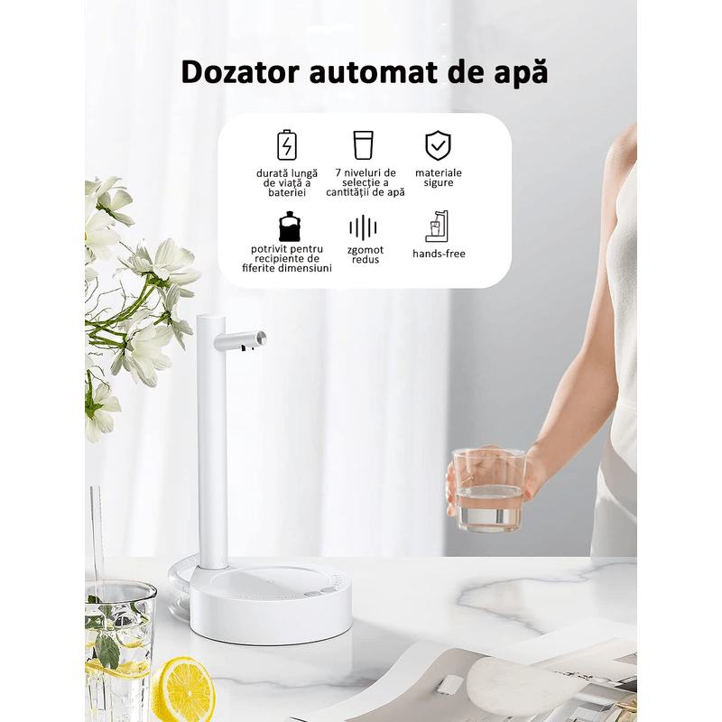 Casa si Gradina - Mobilier - Organizare si depozitare - Dozatoare/dispensere de apa - Pompa electrica, dozator apa smart, 7 moduri, cu acumulator, incarcare usb, alba, OBRALIX® - Infinity.ro
