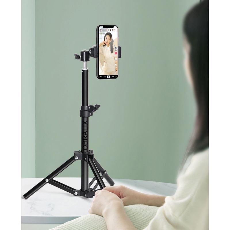 Laptop, Telefoane si Tablete - Telefoane mobile si accesorii - Accesorii Telefoane - Selfie stick-uri - Trepied Telescopic, Pentru Telefon/Camera Foto, Telecomanda Bluetooth, Rotire 360°, H68-210cm, Husa, Aluminiu, OBRALIX® - Infinity.ro