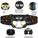 Sport si Outdoor - Camping - Articole solare camping - Lampi si lanterne camping - Lanterna LED frontala, 8 moduri, rezistenta la apa, senzor de miscare, camping, alergare, ciclism, pescuit, OBRALIX® - Infinity.ro