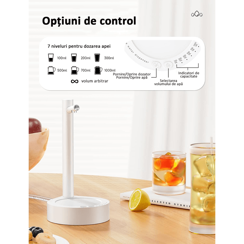 Casa si Gradina - Mobilier - Organizare si depozitare - Dozatoare/dispensere de apa - Pompa electrica, dozator apa smart, 7 moduri, cu acumulator, incarcare usb, alba, OBRALIX® - Infinity.ro